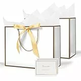AMFUN Geschenktüten, 2 Stück Papiertüten mit Schleifenbändern + 2 Grußkarten + 4 Seidenpapier, Kreuzbodenbeutel, Geschenktaschen Groß mit Henkel für Geburtstag Hochzeit Feier Party