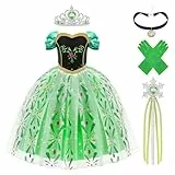 Aomig ELSA Kostüm Kinder Mädchen, 5 teiliges Anna Kleid Kinder mit Krone Diadem Handschuhe Zauberstab, Girls Frozen Princess Costume Weihnachten Verkleidung Karneval Halloween Geburtstag Party (130cm)
