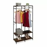 Relaxdays Garderobe, offen, Kleiderschrank, Ablagen & Stange, HBT: 180x94,5x40 cm, Kleiderständer, Metall, schwarz/braun