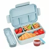 Bugucat Brotdose mit Fächern 1300ML,Lunchbox Kinder Auslaufsicher mit 4 Fächern,Lunch Box Bento Box mit Fächern für Kinder und Erwachsene,Vesperdose Frühstücksbox für Jungen&Mädchen Blau