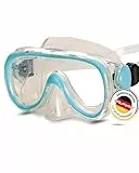 AQUAZON Dolphin Junior Medium Schnorchelbrille, Taucherbrille, Schwimmbrille, Tauchmaske für Kinder, Jugendliche von 7-12 Jahren, Tempered Glas, sehr robust, tolle Passform , Farbe:blau Junior