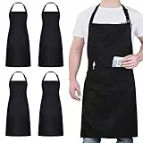 atopo 4 Stück Köche Schürze, Schwarz Schürze für Männer Frauen, Wasserdichte Küchenschürze mit 2 Taschen, Verstellbarem Nackenband Schürzen für Küche Kochen Backen Garten BBQ
