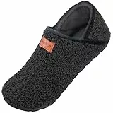 OBBYCO Damen Hausschuhe Herren Casual Pantoffeln Memory Foam Pluesch Hausschuhe mit Geschlossene Rueckseite Indoor Outdoor Schuhe, Schwarz 38 EU