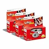 AGFA Photo 601020 LeBox Flash, Einwegkamera, 27 Fotos, optisches Objektiv 31 mm, Grau und Rot, 3er