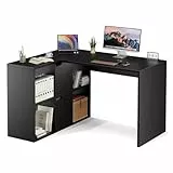 Sweetcrispy L-Form Schreibtisch mit Regal & Schrank, 120x100x75cm Eckschreibtisch, Starker Gaming Tisch mit Ablageflächen, Einfacher Montage, Schwarz