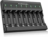 POWEROWL Akku Ladegerät 8 Bay, Super Dünn und Unabhängiger Steckplatz, USB-C Aufladung für Wiederaufladbare AA AAA Akku