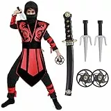 Tacobear Ninja Kostüm Anzug Halloween Kostüm Jungen Ninja Kostüme Kinder Rot Schwarz Halloween Karneval Verkleidung Fasching Kostüme Für Kindern 3-12 Jahre (5-7 Jahre)