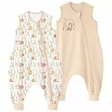 Yoofoss 2er Pack Baby Schlafsack mit Füßen 0.5 Tog 100% Baumwolle Schlafsack Baby mit Beinen Sommer Babyschlafsack für 18-36 Monate Kinder Jungen Mädchen 80 cm- Hellbrauner Fuchs