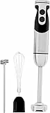 MegaWise 3-in-1 Stabmixer-Set, 400W Handmixer mit 12 Geschwindigkeiten & Turbo, Edelstahl, BPA-frei, inkl. Schneebesen und Milchaufschäumer für Smoothies, Suppen, Sahne & Kaffee