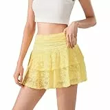 Frauen Floral Spitze Slip Röcke Niedrige Taille Rüsche Layered Plissee Mini Röcke Y2k Flowy Tiered Short Rock(Yellow-2,L)