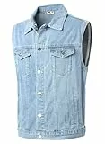 KTWOLEN Herren Kutte Jeans Weste Vintage Denim Weste Jeansweste Bikerweste Ärmellos Jeansjacke Motorradweste, Blau, 3XL