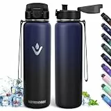 Trinkflasche Edelstahl, 1L BPA-Frei, Thermosflasche, Auslaufsicher, Thermoskanne, Doppelwandige Isolierung, Isolierflasche, Wasserflasche, 18/8 Edelstahl, Thermoskanne für Wandern, Laufen, Schule