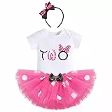 FYMNSI Kleinkinder Baby Mädchen 2. Zweiter Geburtstag Outfit Maus Kostüm Gepunktet Tütü Rock Baumwolle Kurzarm Body Strampler mit Ohr Stirnband 3tlg Sommer Bekleidungsset Rose - Two 2 Jahre