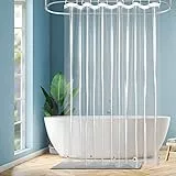EurCross Überlänge Transparent Duschvorhang 180 x 220 für Badewanne, Wasserdicht 220 Länge Plastik PEVA Badevorhang mit 5 Magnete Unten, Anti-Schimmel Antibakteriell Duschvorhänge mit 12 Haken