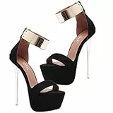 Holibanna Damen High Heel 16 cm High Heel Schuhe Damen Knöchelriemen Open Toe High Plateau Party (36 EU), Schwarz - Größe: 36 EU