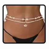 Sethain Boho Perle Taillenkette Muschel Sommerstrand Bauchkette Mehrlagig Körperketten Bikinischmuck für Damen (Hülse-1)