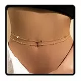 Sethain Mehrlagig Perlenbesetzt Taillenkette Perlen Bauchkette Pailletten Bauchkette Körperschmuck Accessoires für Frauen und Mädchen (Gold)