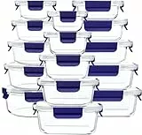 Fenger Meal Prep Boxen Glas, Glasdosen mit Deckel Set, Frischhaltedosen Glas mit Auslaufsicherer Verschlussdeckel, für Mikrowellen-, Gefrierschrank- und SpüLmaschinenfest 15 Stück,blue