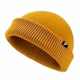 Comhats XL/XXL Fisherman Beanie Trawler Beanie Herren Damen Wintermuetze Strickmuetze Winter Senfgelb M/L