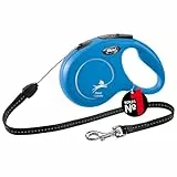 flexi® Classic S | 8m Seil Roll-Leine für kleine Hunde bis 12 kg | Blau | ausziehbare Hundeleine | Gewicht 228.8 gr | Maße 10.3 x 16.8 cm