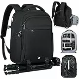 RAINSMORE Fotorucksack Kamerarucksack Groß mit 14 Zoll Laptopfach Leicht Kamera Rucksack DSLR SLR Kameratasche Regenschutz für Canon Nikon Sony Schwarz
