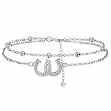 J.MUEN Damen Armband 925 Silber - mit Zirkonia Steinen - Hufeisen Glück Anhänger,mit Schmuck-Box