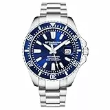 Stuhrling Original Herren Taucheruhr 42mm Edelstahl Blaues Zifferblatt, Edelstahl Armband, Wasserdicht bis 100 Meter