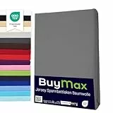 Buymax® Spannbettlaken 140x200cm Baumwolle 100% Spannbetttuch Bettlaken Jersey, Matratzenhöhe bis 25 cm, Farbe Anthrazit-Grau ÖKO TEX Standard