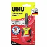 UHU Sekundenkleber extra stark | 3g Kleber für präzises, dosiertes Kleben | Sekundenkleber flüssig für Kunststoff, Metall, Holz, Keramik, Porzellankleber | Superkleber & Kunststoffkleber