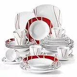 MALACASA, Serie Felisa, Tafelservice 30-TLG Kombiservice Porzellan Geschirrset mit je 6 Kaffeetassen, 6 Untertassen, 6 Dessertteller, 6 Suppenteller und 6 Speiseteller Kaffeeservice für 6 Personen