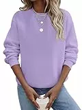 TICTICMIMI Lässige Damen-Sweatshirts mit Rundhalsausschnitt, langärmelig, lockere Passform, Herbst-Shirt, Lavendel, Klein