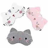 Lusofie 3 Stück Kinder Schlafmaske Cartoon Katze Schlafmaske mit Verstellbaren Trägern Weiche Kinder Augenmaske Augenbinden Baumwolle Schlafmaske für Erwachsene Kinder Reise Augenmaske
