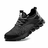 SUADEX Sicherheitsschuhe Arbeitsschuhe Herren Damen Leicht Arbeitsschutzschuhe Stahlkappenschuhe Atmungsaktiv mit Stahlkappe Schwarz 41 EU