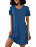 Marvmys Baumwoll Nachthemd Damen Kurzarm Gestreift Schlafshirt Nachthemd V Ausschnitt Gestreiftes Nachthemddamen Stricknachthemd Damen Kurzes Nachthemd S-3XL
