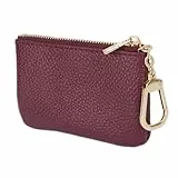 LARENNT Vollnarbiges Leder Münzbörsen für Damen und Herren - Schlüsseletui Leder Coin Purse Kleine Geldbörse Damen mit Schlüsselbund (Burgunderrot)
