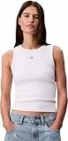 Calvin Klein Damen Tank Top Woven Label Cotton Rib mit Logo, Weiß (Brilliant White), M