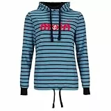 modAS Damen Kapuzenshirt mit Moin-Print und Streifen - Gestreiftes Shirt mit Kapuze in Azur-Blau Größe 36