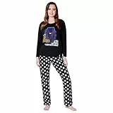 Wednesday Schlafanzug Damen Lang Baumwolle Pyjama Damen und Teenager Lounge Set Damen S - XL - Geschenke für Frauen (Schwarz Schädel, L)