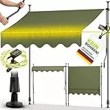 tillvex Klemmmarkise mit Handkurbel & LED Lichterkette Balkon | Balkonmarkise ohne Bohren | Markise UV-beständig & höhenverstellbar | Sonnenschutz Terrasse & Garten wasserdicht (Armeegrün, 200cm)