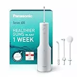 Panasonic Series 600 Ultraschall-Munddusche EW-DJ67-W303, Zahndusche, Munddusche kabellos, 200 ml, IPX7, 2 Ultraschalldüsen, 1 kieferorthopädische & 1 Zungenreinigungsdüse, 5 Wasserdruckstufen, Weiß