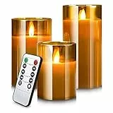 Flammenlose LED Kerzen Flackern,Echtwachs gefälschter Docht Moving Flame Faux Dochtlose Säule Batteriebetriebene Mit Timer Fernbedienung Glaseffekt Für Festival/Hochzeits/Home/Party Dekoration