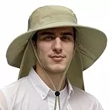 Kato Tirrinia Faltbarer Anglerhut Fischerhut mit Nackenschutz Herren Damen UV Schutz Hut, Safari Hut Gipfelfreund Sonnenhut Wanderhut Gärtenhut Tropenhut Sommerhut Outdoor Hüte Groß Herren Damen Olive