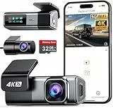 Dashcam Auto Vorne Hinten 4K+1080P, Navycrest 5GHz WiFi Dash Cam mit 32GB SD Karte, Dual Auto Kamera mit Super Nachtsicht, WDR, G-Sensor, 24/7 Parküberwachung, Loop-Aufnahme, APP Steuerung, Max 256G