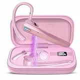Atheewon V5.3 Bluetooth Headset, Headset Kabellos Freisprech mit ENC Dual Geräuschunterdrückung Mic, 120 Std Spielzeit In-Ear mit LED-Ladebox, Bluetooth Ohrhörer für Handy/Trucker Fahrer, Rosa