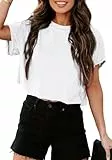 Tankaneo Crop Tops Damen Oversize Sport Oberteile Cropped Shirts Rundhals Loose Bauchfrei Sommertop Kurz T-Shirts.Weiß.S