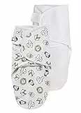 MEYCO Baby Pucksack - 2er Pack - 0-3 Monate - Pucktuch Swaddle für Neugeborene - 100% Baumwolle - Oeko Tex Zertifiziert - weicher Schlafkomfort - feuchtigkeitsabsorbierend - Animal - Weiß