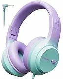 awatrue Kinder Kopfhörer, 74/85/94dB Sichere Lautstärke Kopfhörer Kinder mit Kabel, Stereo Sound, Faltbare, 3.5 mm Jack Over Ear Kinderkopfhörer für Ipad, Tablets, Schule, Reisen (Lila Grün)