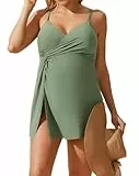 Maacie Mutterschaft Einteiler Bademode, V Ausschnitt Maternity Badeanzug, Modest Umstandsbadeanzug für Damen Umstandsmode Armeegrün L