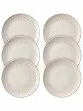 DOWAN Teller Set, Steingut Speiseteller 6 Personen, Ø 26.7 cm Essteller mit Prägung, Flache Teller für Pasta Salat, Kuchen, Frühstück, Spülmaschinen- und mikrowellengeeignet, Vintage Weiß