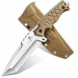 Purple Dragon Outdoor Messer mit Kydex Scheide - Tanto Messer Feststehende Klinge aus einem Stück D2 Stahl - Survival Messer mit G10 Griff für Camping, Geschenke für Männer, Khaki